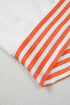 Chevron V Neck Drop Shoulder Striped Sleeve Colorblock Rib Hem Long Sleeve Top